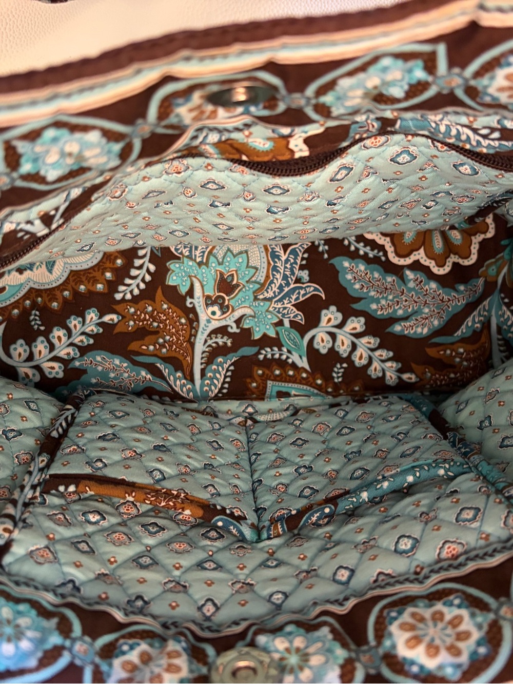Vera Bradley Quilted Floral Purse Bag in Java Blue pattern- 14x10in - Picture 5 of 7